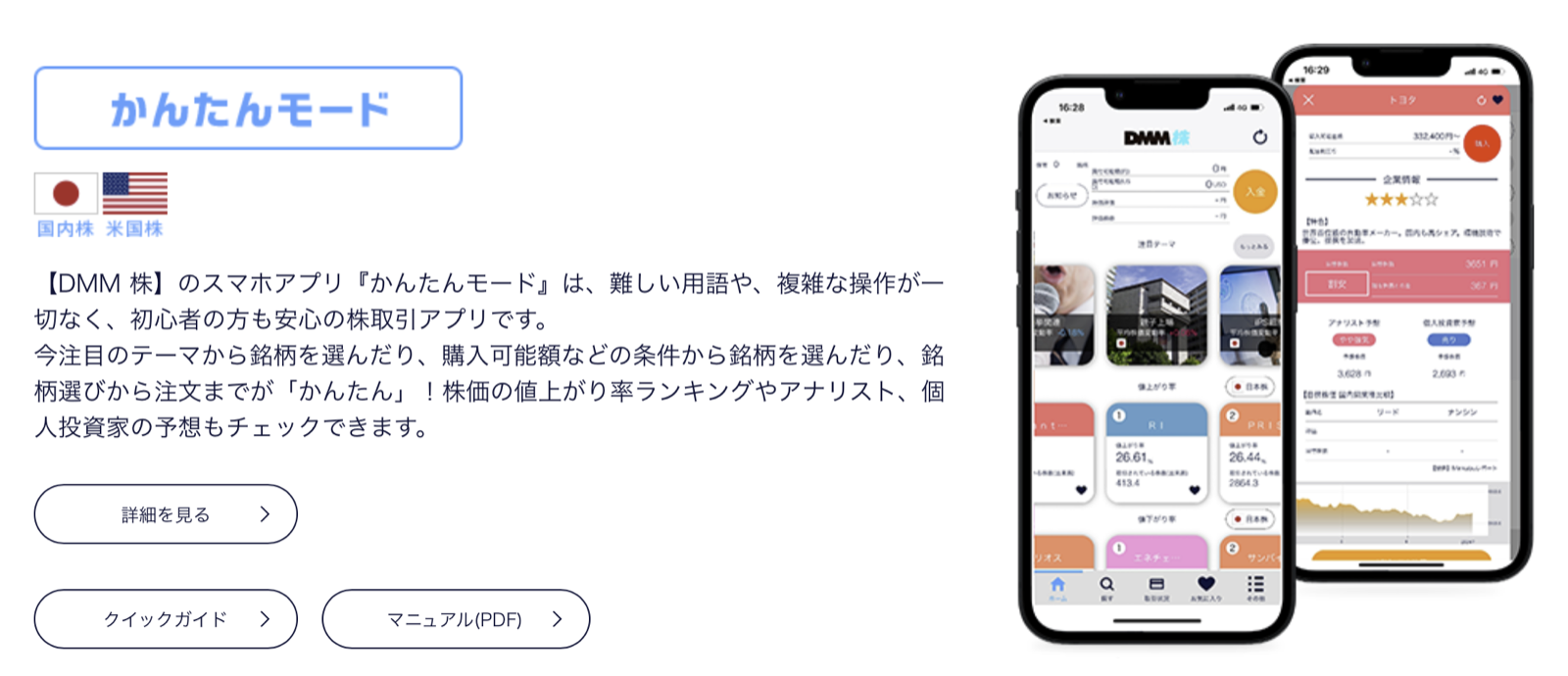 DMM株アプリ「かんたんモード」の紹介画面（公式サイト）