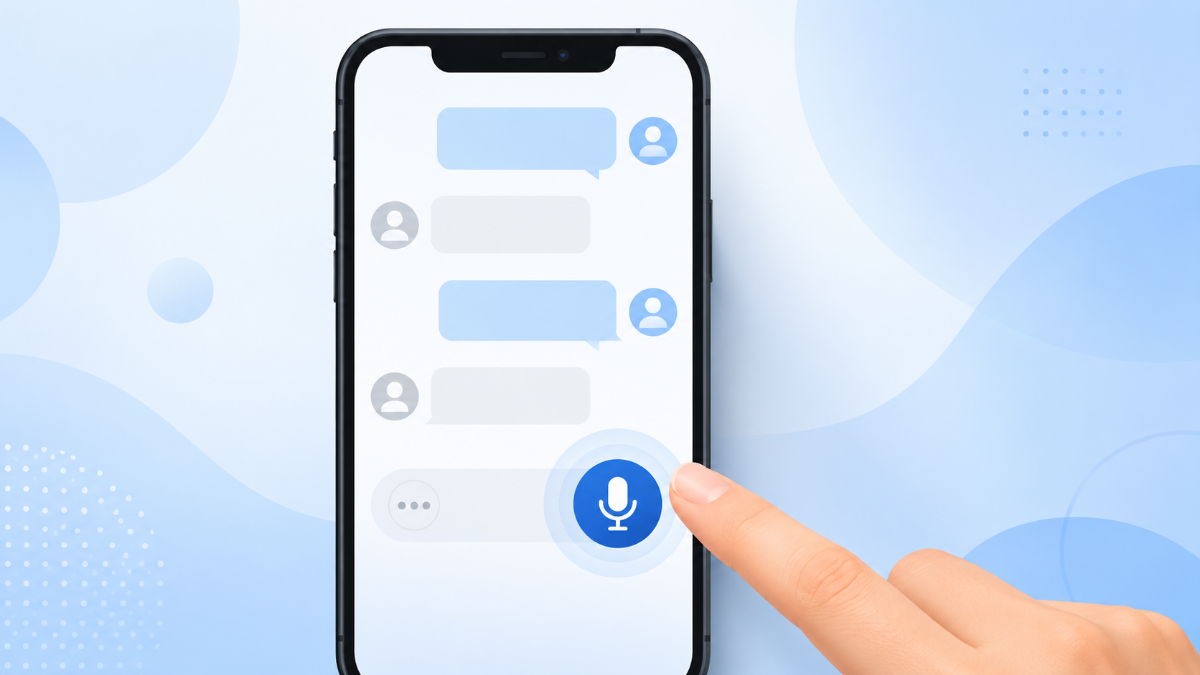 スマホでChatGPTアプリのマイクアイコンをタップして音声入力を始めるイメージ