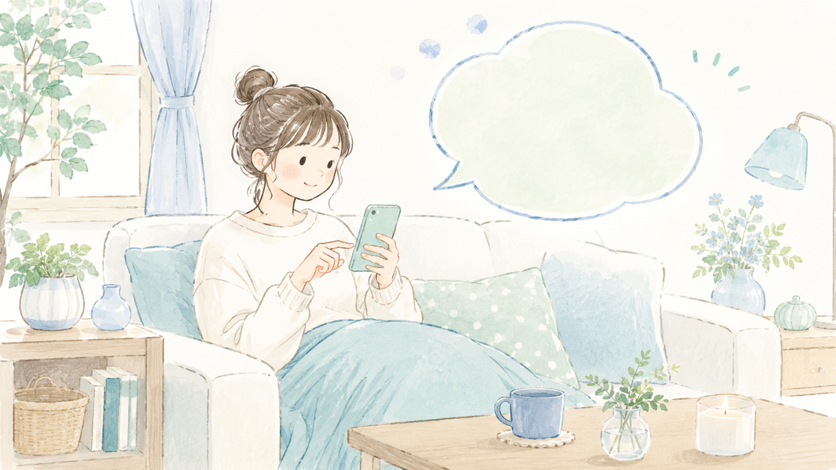 スマホで質問に答えながら短い日記を書くイメージ