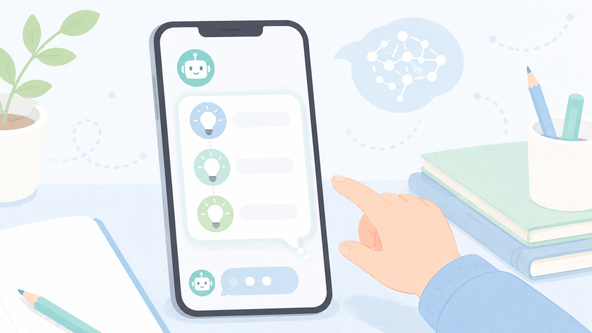 スマホ画面に問題のヒントだけが段階的に表示されているイメージ